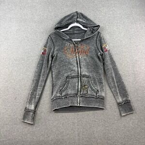 Sinful by Affliction Graphic Zip Hoodie Sweatshirt Hoodie Grey Size M 18x24